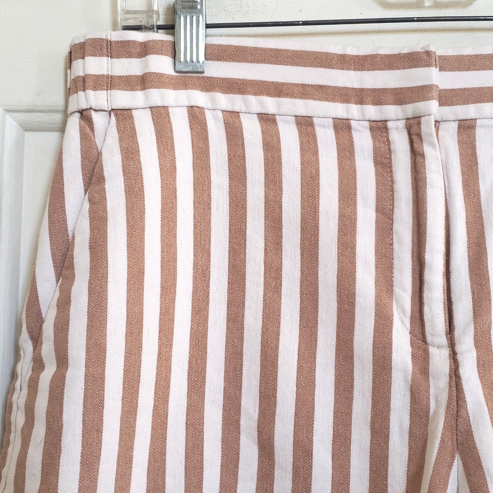 Ann Taylor Striped Tan White Cotton Linen Shorts Flat Front Pockets Casual | 10 - Picture 4 of 10